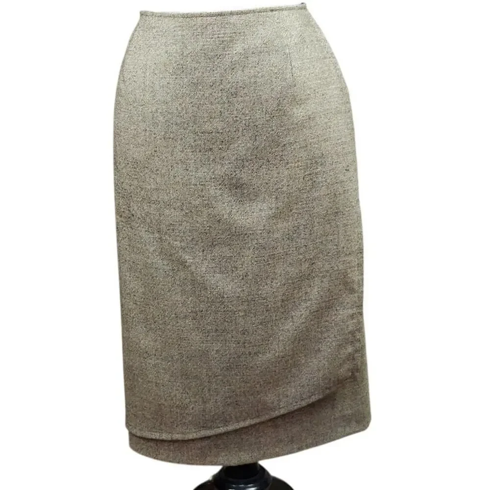 Lafayette 148 Wool Skirt Faux Wrap Shimmer Brown Midi 6 Classic Pencil